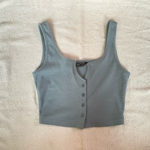 BLUE button up crop top